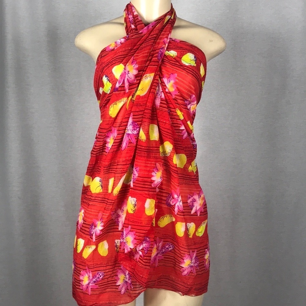 Zuliana Sea Shell & Flower Mesh Long Sarong. Made In USA. New With Tags